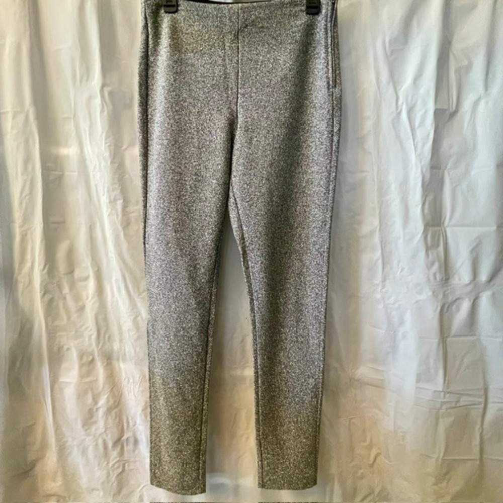 HM Divided Silver Metallic Glitter Slim High Waist Side Zip Party Pant Sz 12 NEW